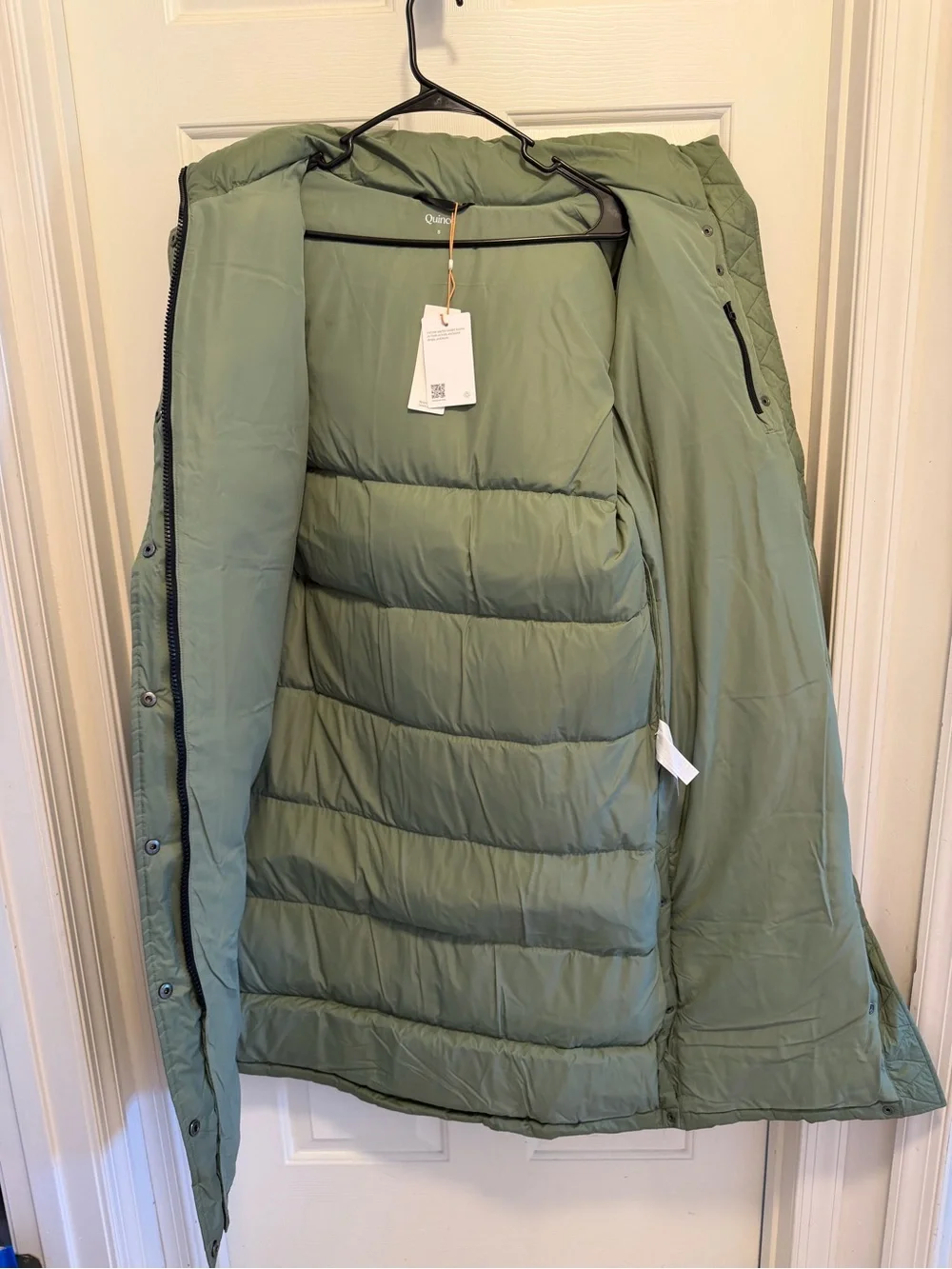 Quince Responsible Down Long Puffer Jacket Sea Spray Green Size Small - Picture 12 of 15